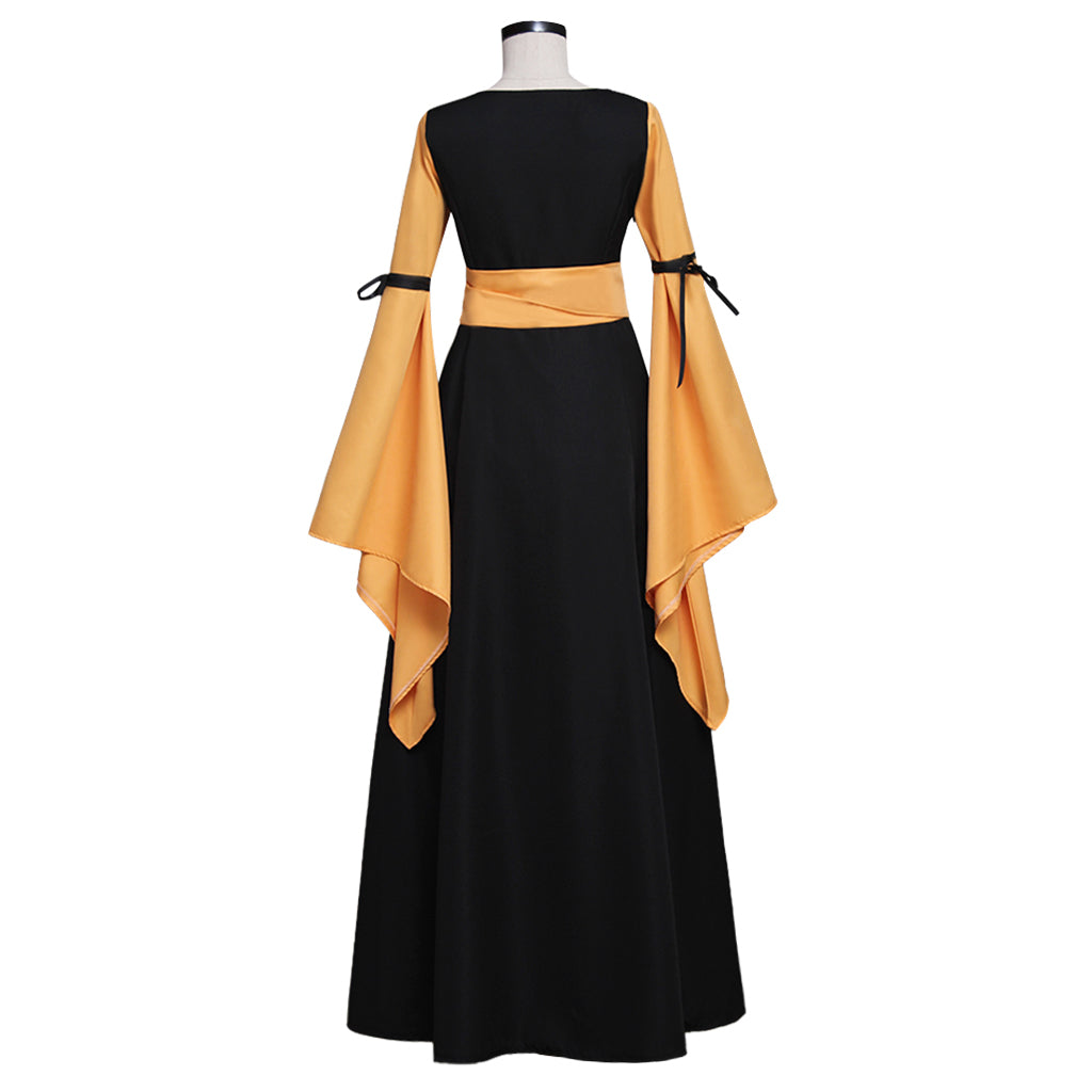 Vestido Medieval Renascentista Gótico Preto e Laranja para Mulheres Adultas Fantasia Halloween Festa Cosplay - Estrela Cosplay