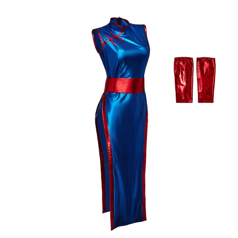 Fantasia de Chichi de Dragon Ball - Conjunto de Cheongsam Azul Elegante - Estrela Cosplay