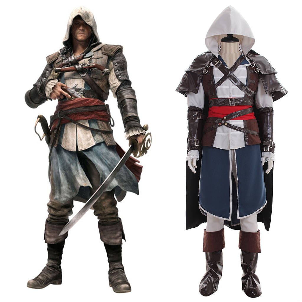 Traje Completo de Edward Kenway com Sapatos - Assassin’s Creed Black Flag para Adultos - Estrela Cosplay