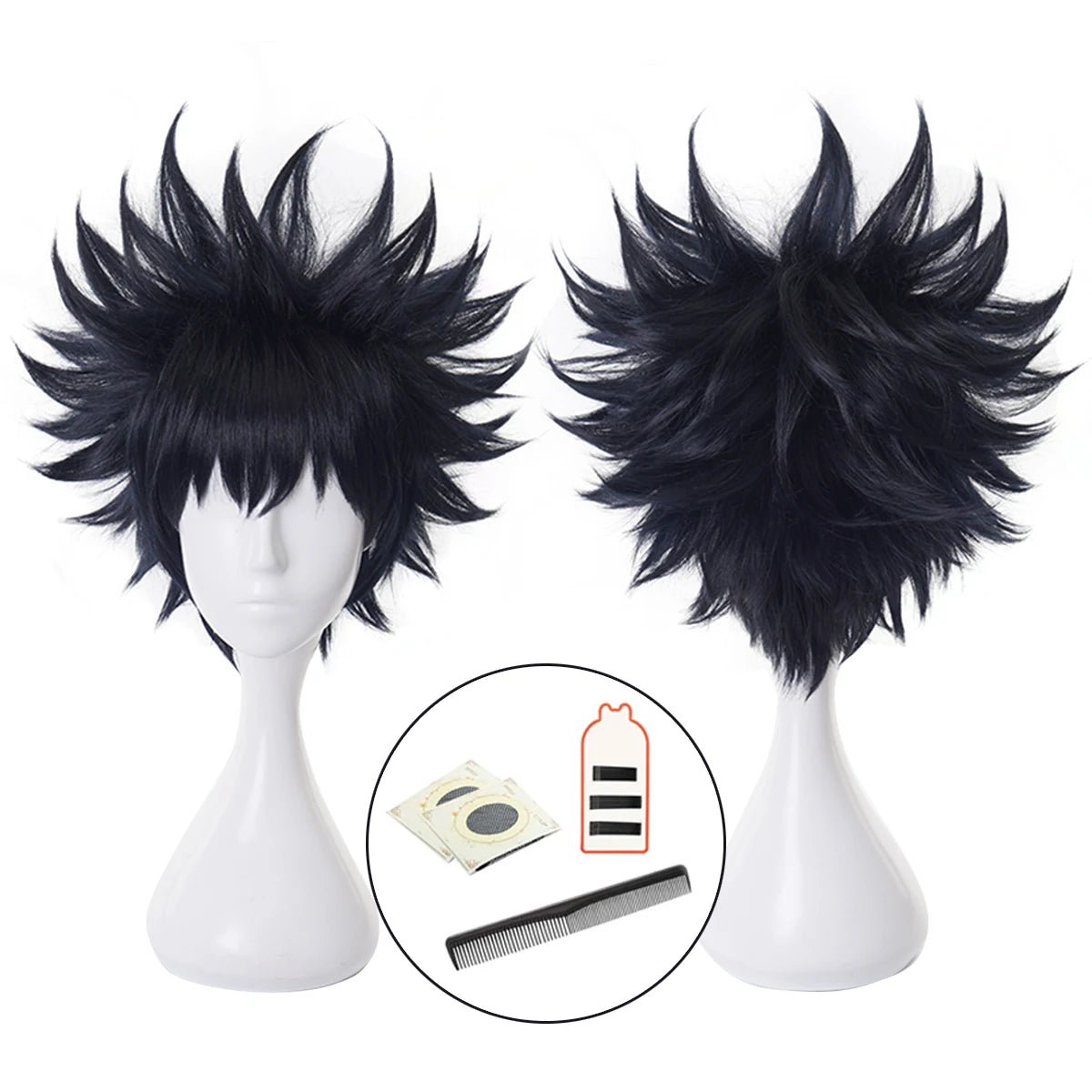 Peruca de Cosplay Megumi Fushiguro Jujutsu Kaisen Anime - Fibra Sintética Premium Tamanho Ajustável para Halloween e Festas - Estrela Cosplay