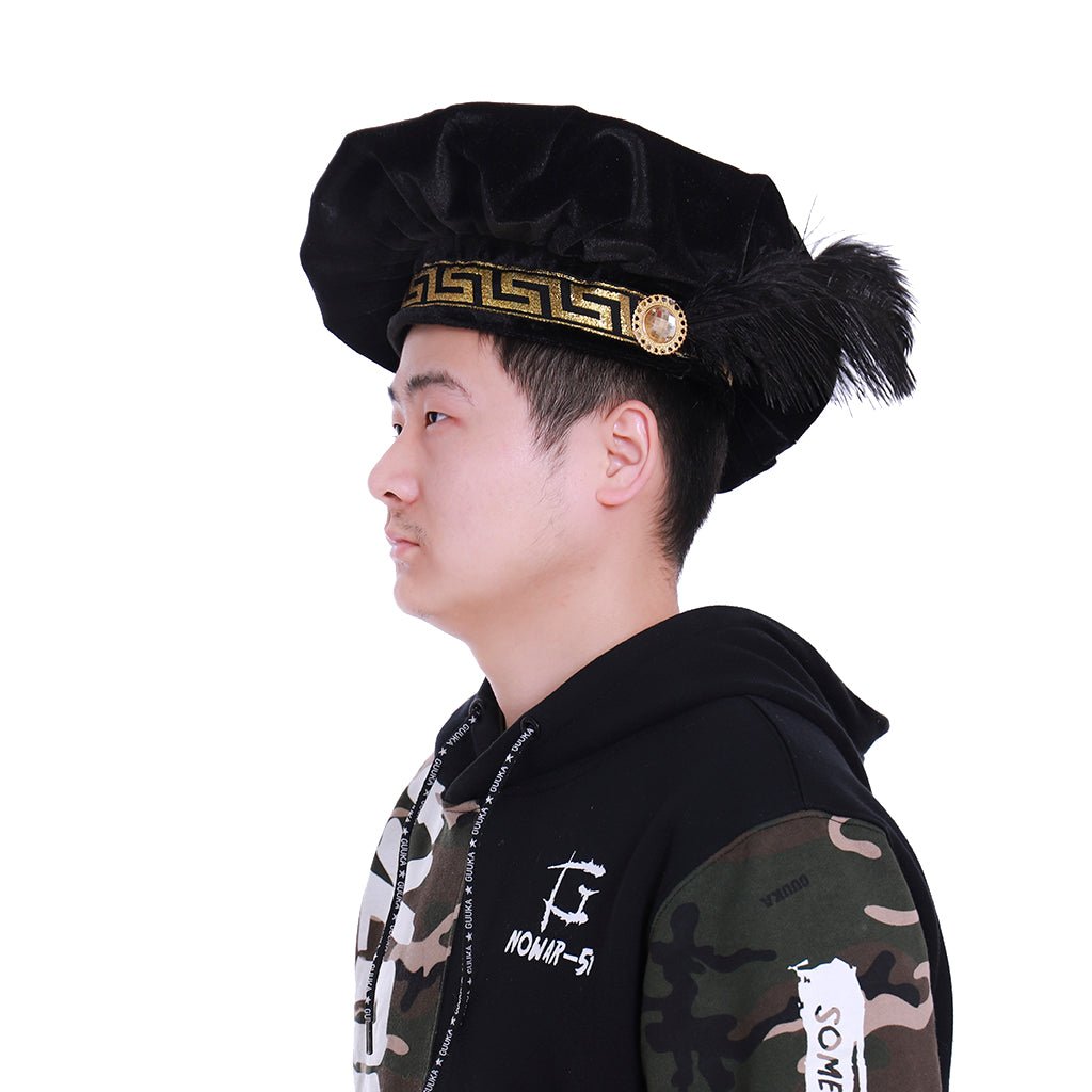 Chapéu Tudor Plano Renascentista Medieval para Homens - Fantasia Histórica Preto - Estrela Cosplay