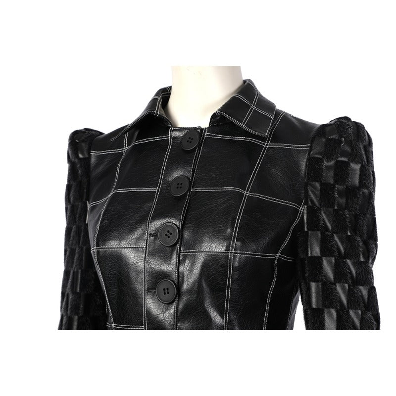 Fantasia Cruella Deville Halloween Mulher Vestido com Jaqueta de Couro Preta e Peruca - Estrela Cosplay