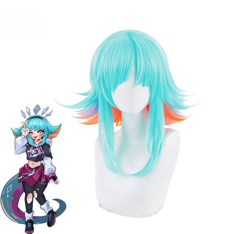 Peruca de Cosplay LOL KDA Super Fan Neeko 35-40cm Cores Misturadas Mulher - Cabelo Sintético Resistente ao Calor - Estrela Cosplay