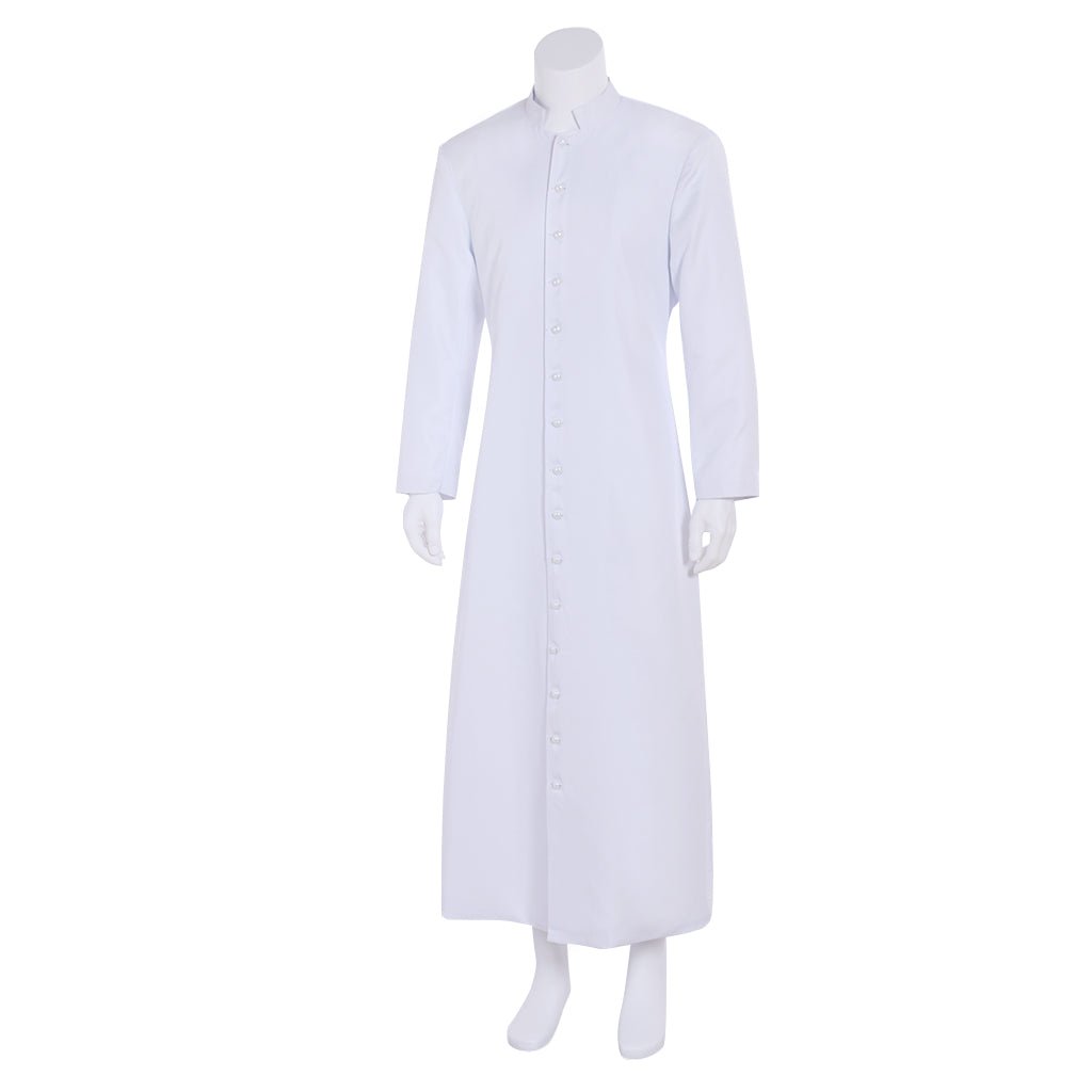 Veste de Clérigo para Homens Cassoco Branco Fantasia de Sacerdote com Colarinho em Pé Vestes Litúrgicas - Estrela Cosplay