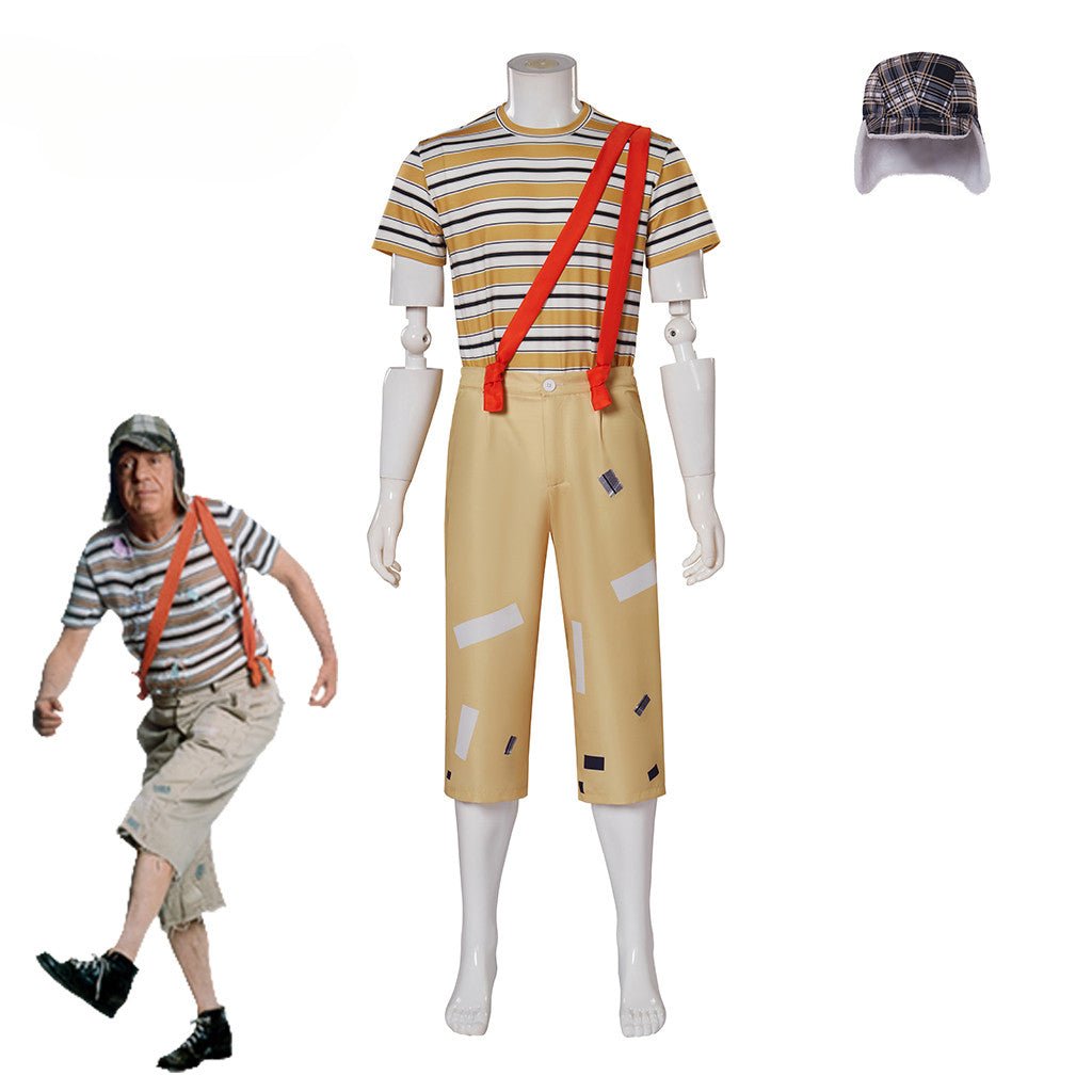 Fantasia El Chavo Del Ocho para Homens - Conjunto Completo com Camiseta Listrada, Calça e Chapéu para Halloween - Estrela Cosplay