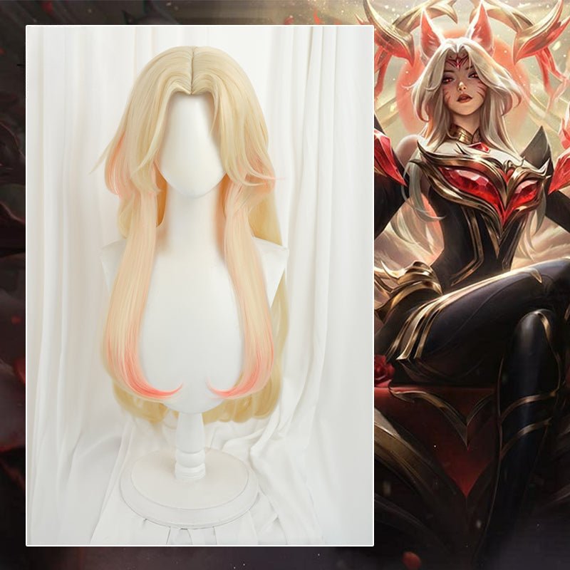 Peruca de Cosplay Ahri Lenda Imortalizada LOL 75cm Amarelo Misturado com Vermelho - Estrela Cosplay