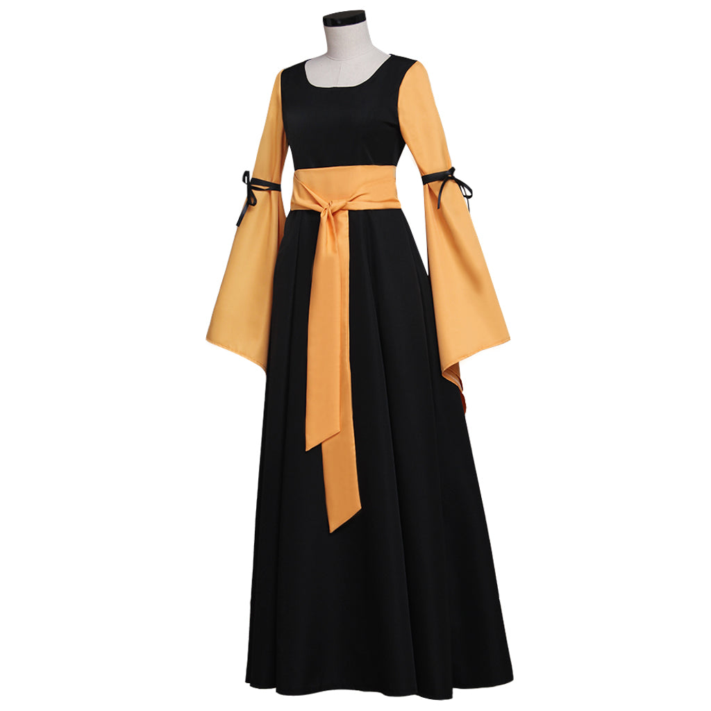 Vestido Medieval Renascentista Gótico Preto e Laranja para Mulheres Adultas Fantasia Halloween Festa Cosplay - Estrela Cosplay