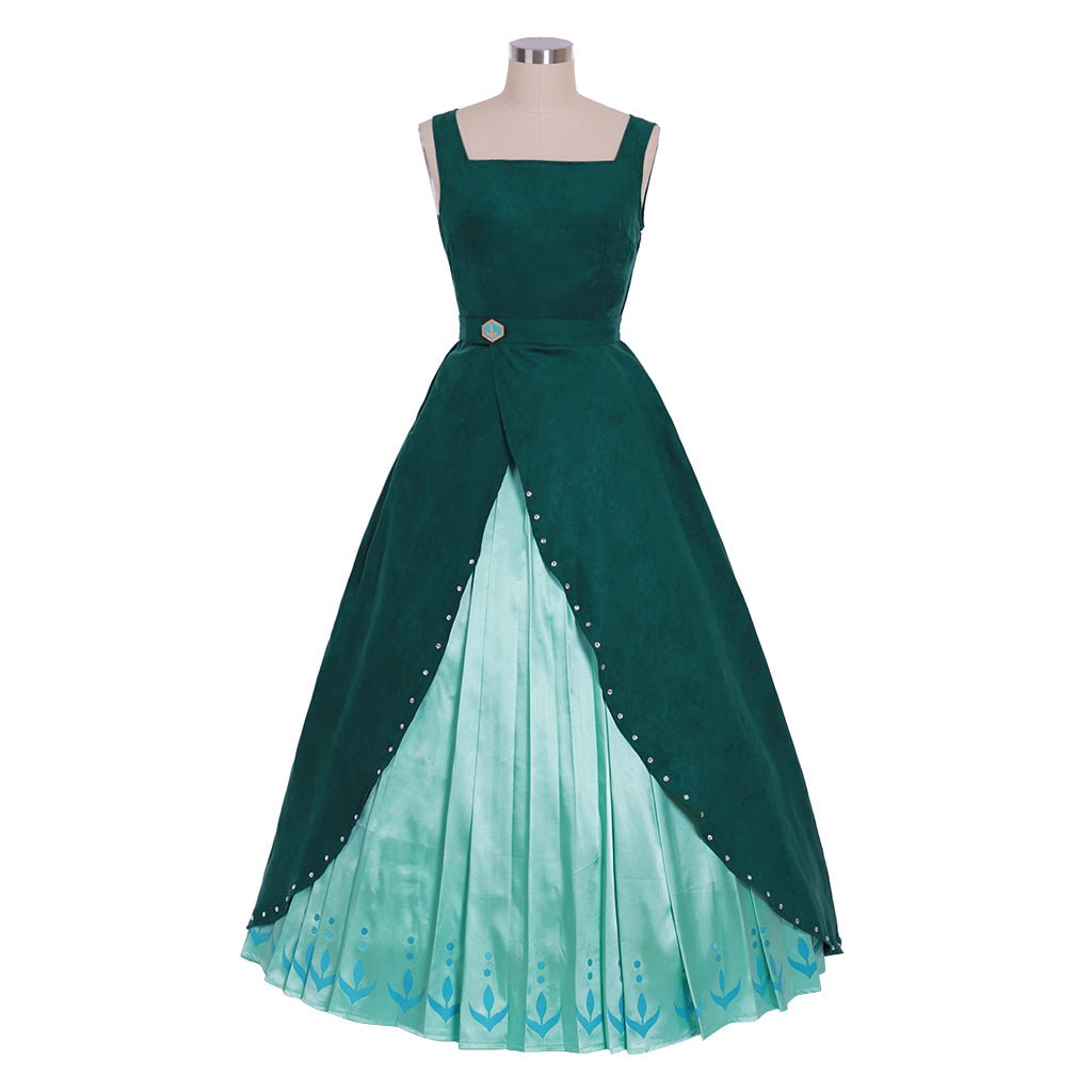 Nova Visão Fantasia da Rainha Anna de Frozen 2 Vestido Verde Escuro | Traje de Princesa da Disney para Adultos - Estrela Cosplay