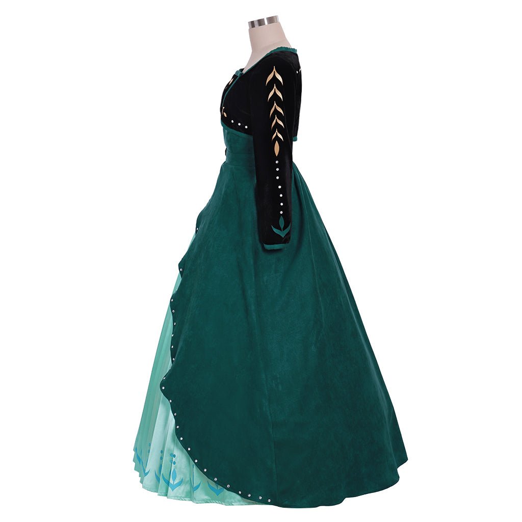 Nova Visão Fantasia da Rainha Anna de Frozen 2 Vestido Verde Escuro | Traje de Princesa da Disney para Adultos - Estrela Cosplay