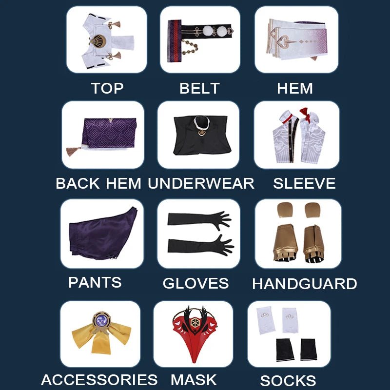 Fantasia Cosplay Kujou Sara de Genshin Impact - Vestido Completo com Máscara para Mulheres - Estrela Cosplay