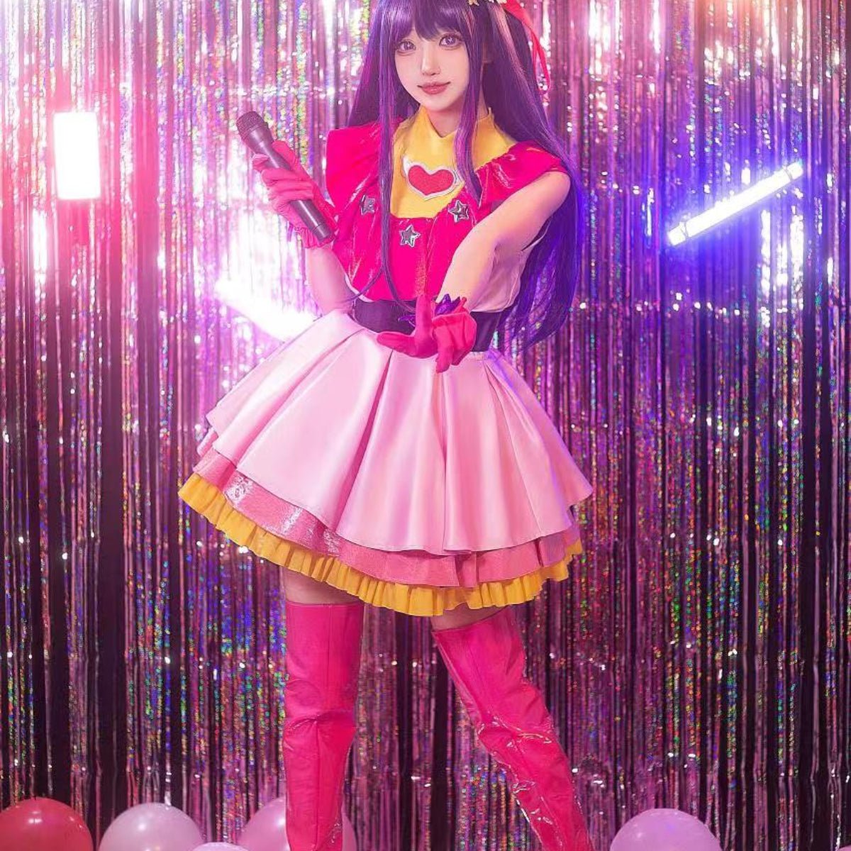 OSHI NO KO Anime Ai Hoshino Fantasia Peruca Vestido Lolita Saia Coelho Grampo Rosa Rede Fibra Sintética Presente - Estrela Cosplay