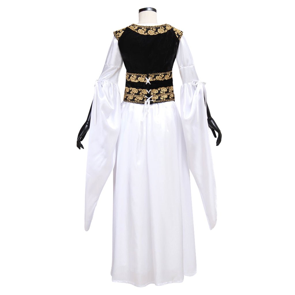 Vestido Medieval Branco com Colete Preto - Fantasia Customizada para Adultos em Halloween e Carnaval - Estrela Cosplay