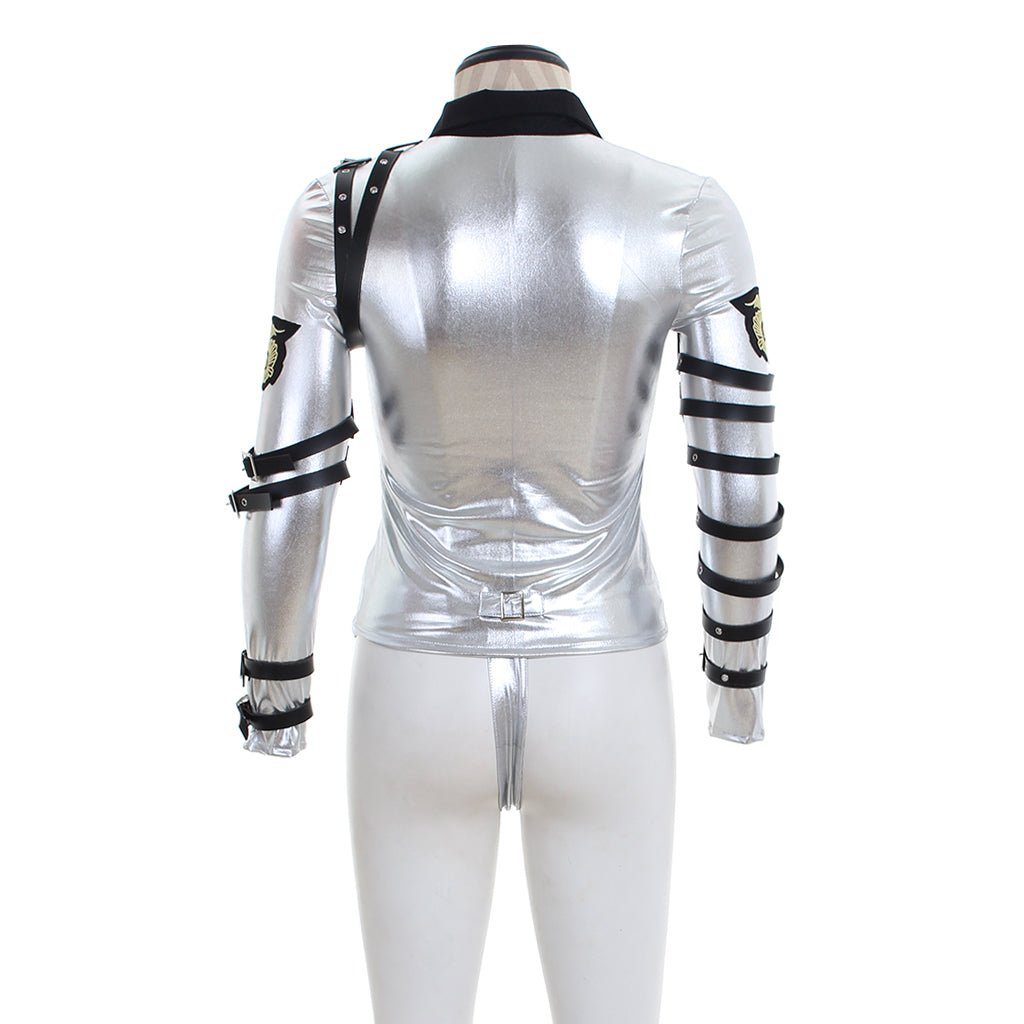 Traje Punk Michael Jackson Brilho Prateado Tour BAD - Estrela Cosplay