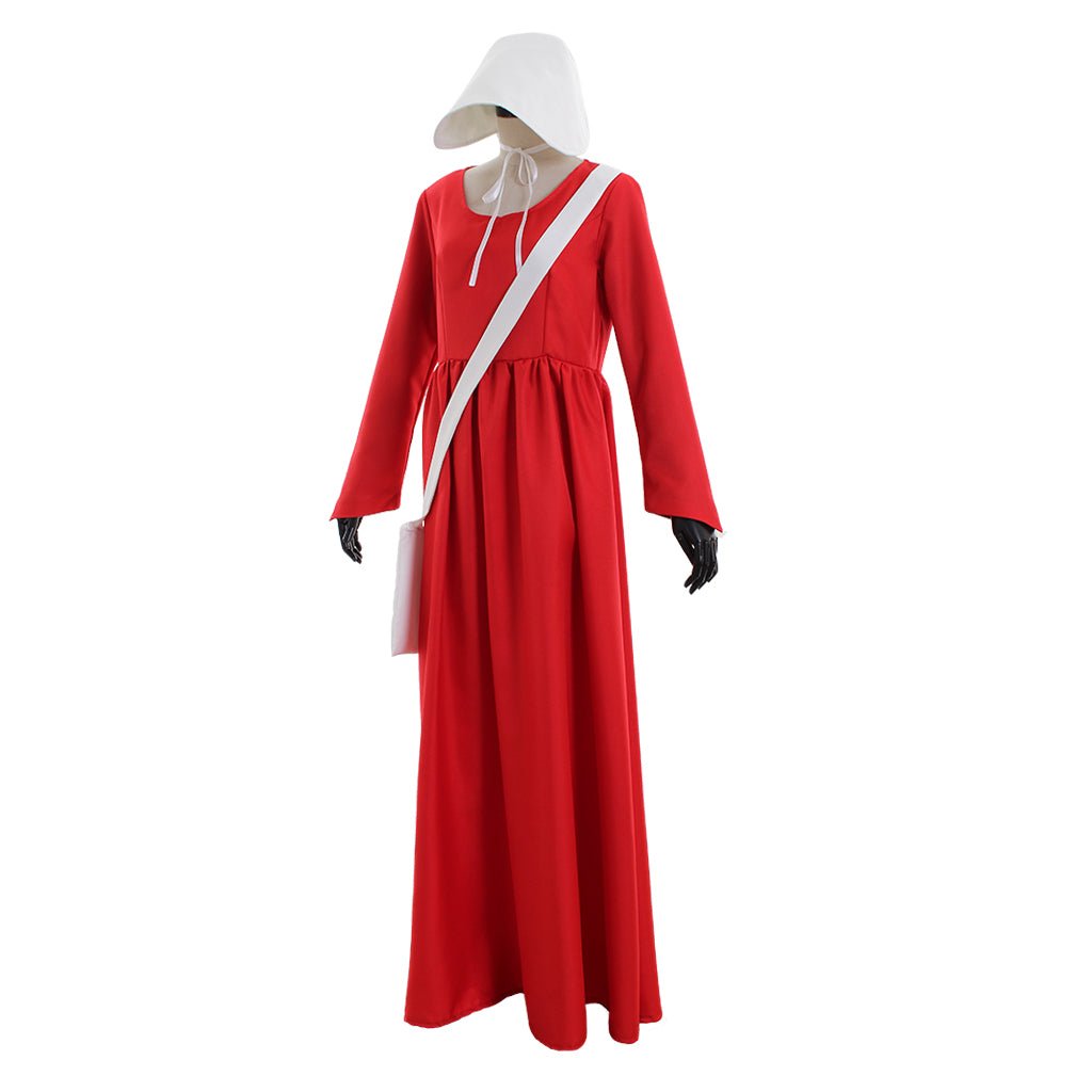 Fantasia de The Handmaid’s Tale – Manto Vermelho e Vestido de Offred com Chapéu Branco e Bolsa para Mulheres - Estrela Cosplay