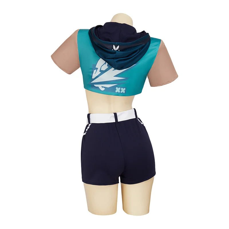 Fantasia Jett Valorant para Mulheres - Conjunto Completo Top e Calça para Halloween - Estrela Cosplay