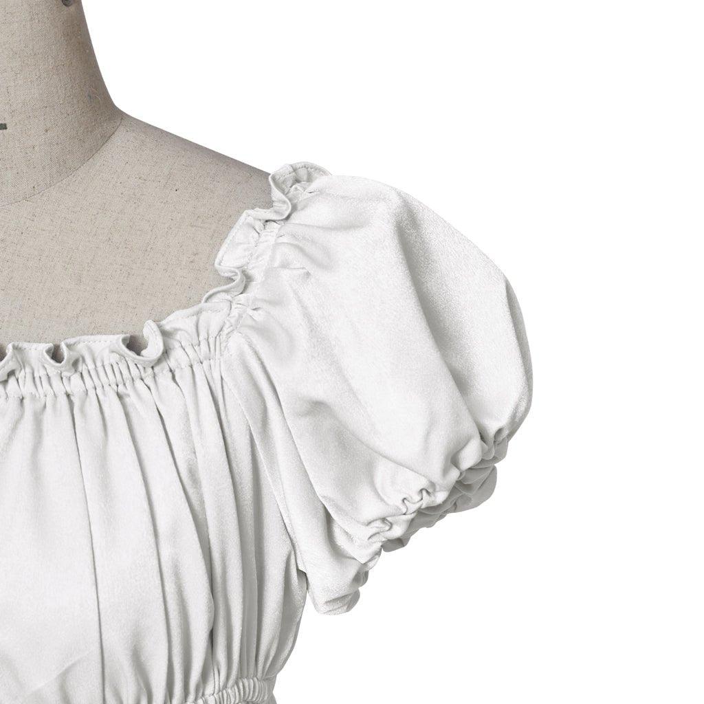 Vestido Medieval Império Tradicional - Fantasia Bridgerton em Tecido Seda Prata Branco - Estrela Cosplay