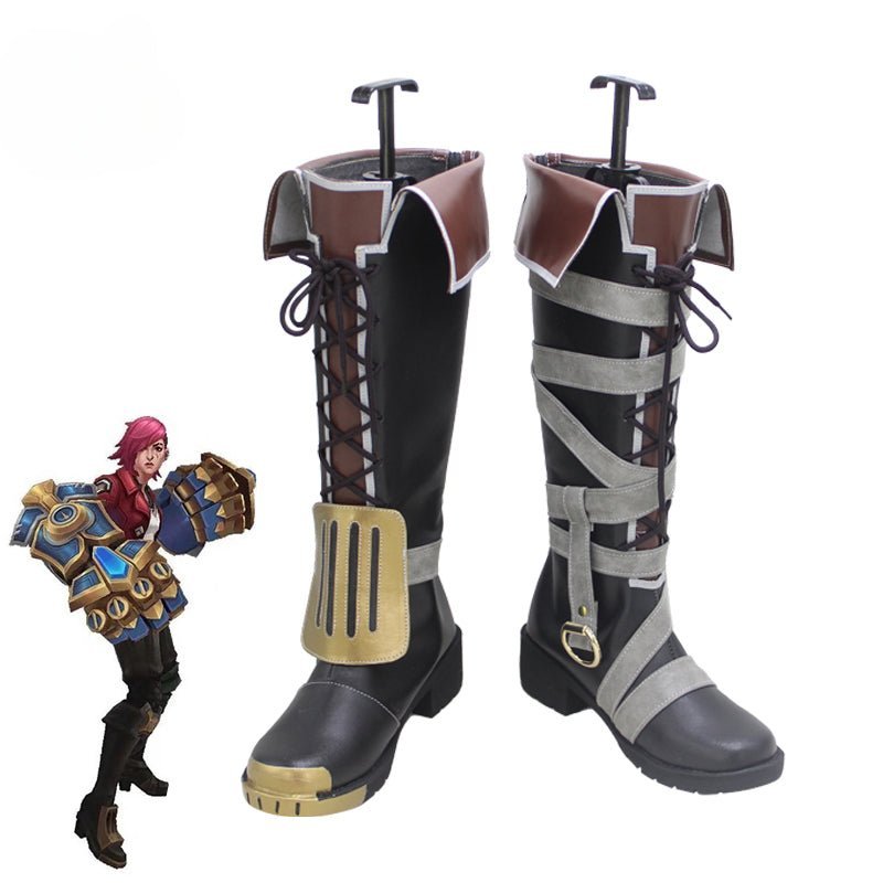 Botas Altas de Cosplay Vi do Jogo LOL - Botas Pretas Elegantes para Homens e Mulheres - Estrela Cosplay