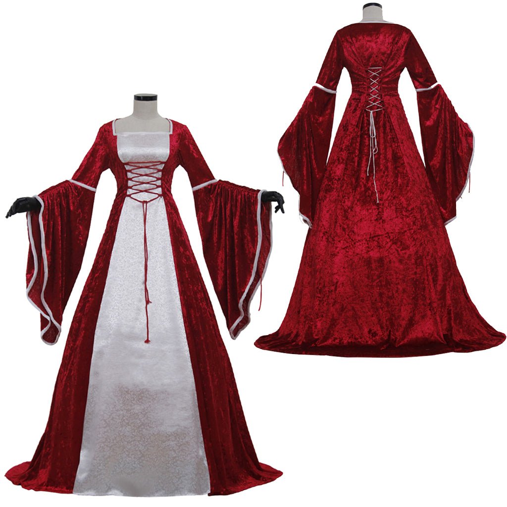 Vestido de Cosplay Renaissance Rainha Deluxe em Veludo Vermelho - Fantasia Medieval Vitoriana para Halloween - Estrela Cosplay