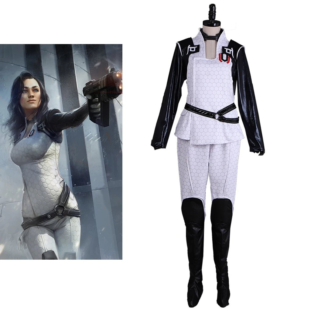 Fantasia de Cosplay Miranda Lawson para Mulheres - Uniforme de Batalha Retrô Branco Punk para Festa de Halloween, Carnaval e Rua - Estrela Cosplay