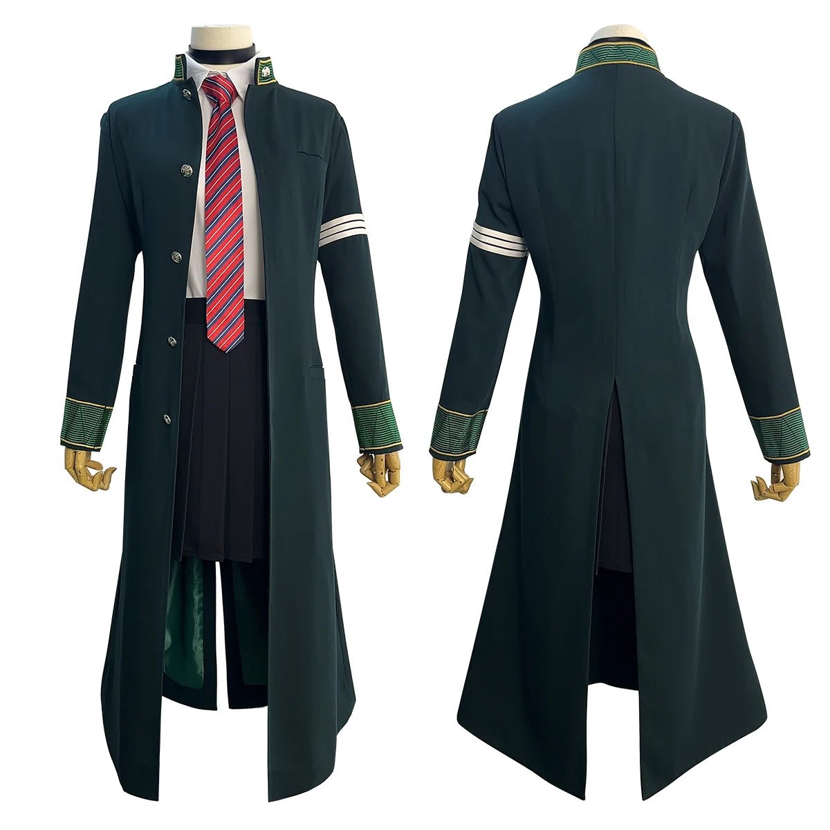 Casaco Longo Verde de Tasuku Tsubakino de Wind Breaker, Peruca, Saia, Camisa Branca, Gargantilha, Gravata e Laço - Estrela Cosplay
