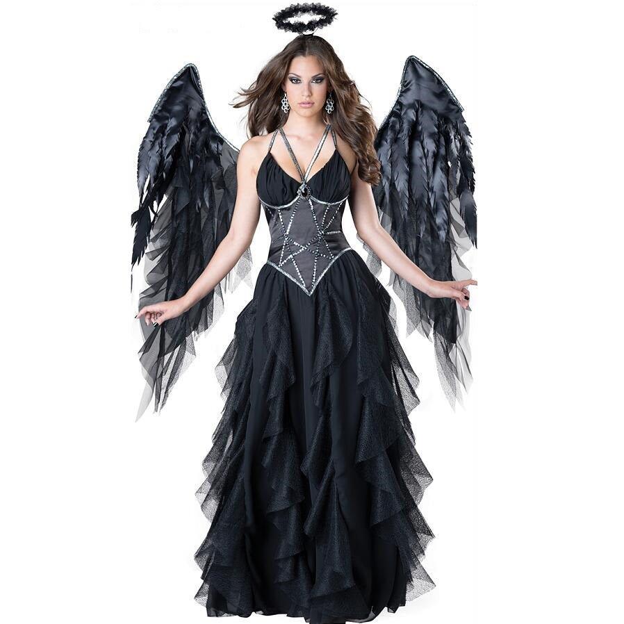 Fantasia de Halloween Vampiro Anjo Negro | Traje de Bruxa Elfo para Halloween, Roleplay Gótico e Festas à Fantasia - Estrela Cosplay