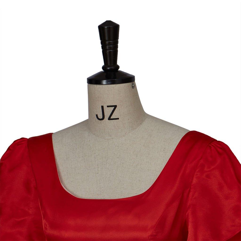 Vestido de Cosplay Império Vermelho com Cintura em Ouro | Estilo Regência - Estrela Cosplay