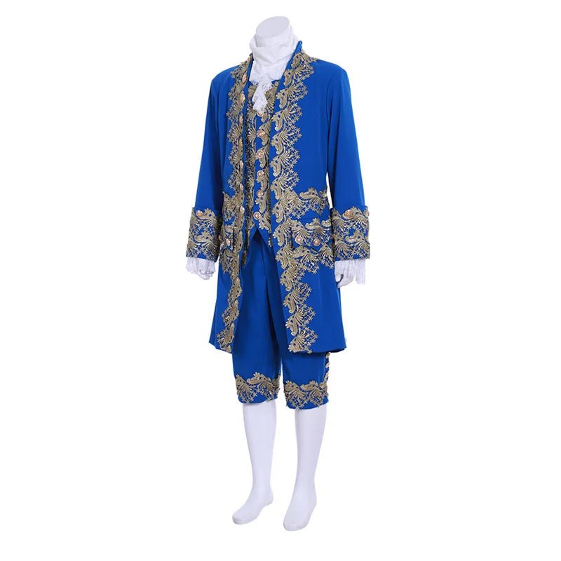 Terno de Corte Azul Rococó do Século 18 para Homens - Traje Colonial Britânico para Cosplay e Reencenações - Estrela Cosplay