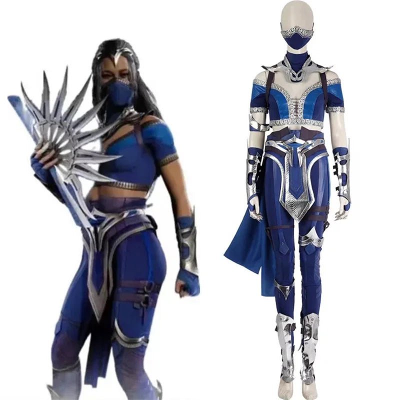Fantasia de Kitana de Mortal Kombat - Top Azul, Calça, Máscara e Acessórios para Cosplay - Estrela Cosplay