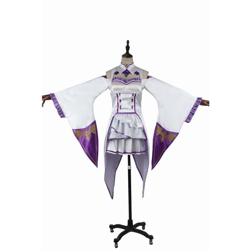 Fantasia de Emilia Cosplay - Re:Zero Kara Hajimeru Isekai Seikatsu Vestido de Anime com Tiara para Festa de Halloween - Estrela Cosplay