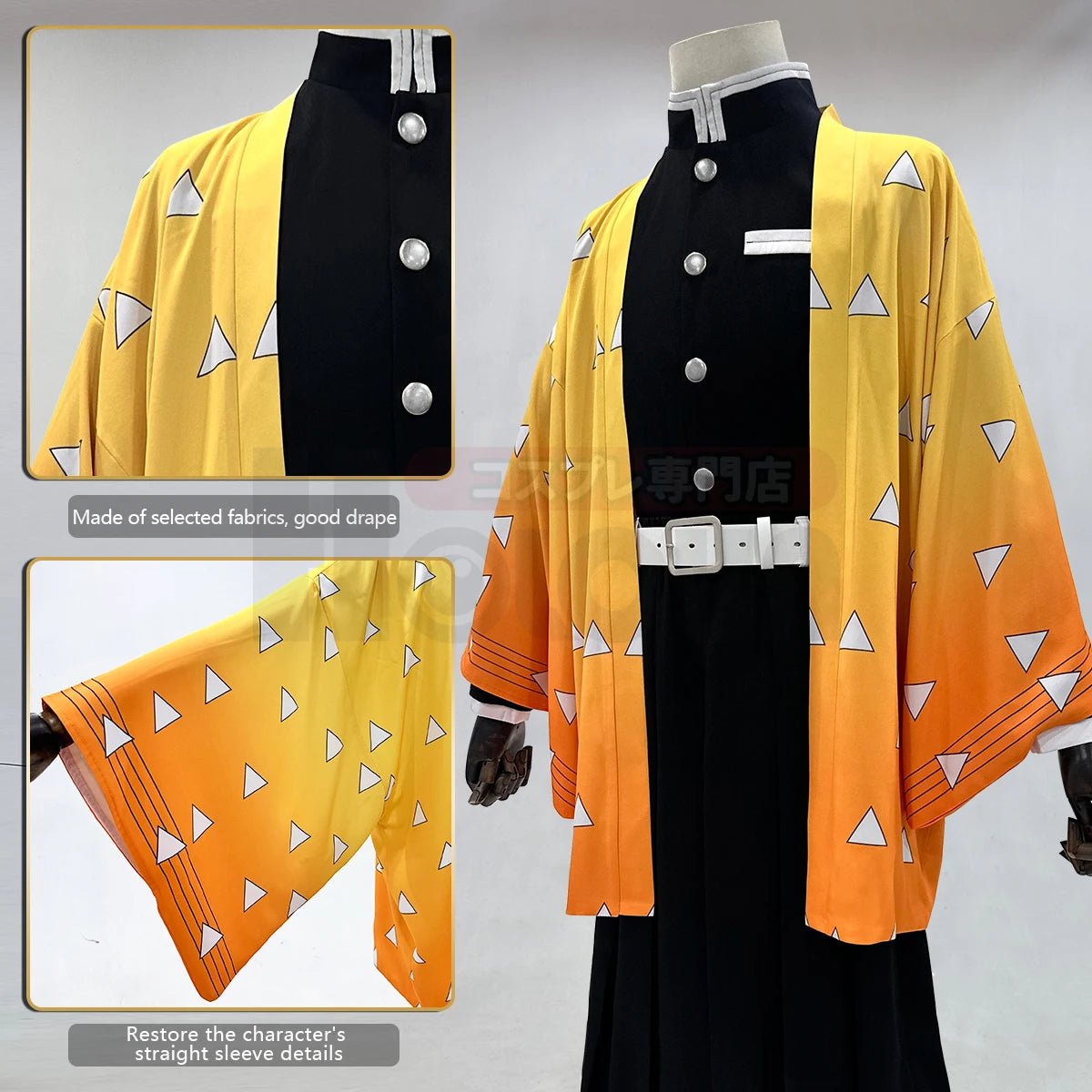 Fantasia de Cosplay Agatsuma Zenitsu de Demon Slayer - Peruca Haori Bordado Calças Elásticas Cinto Rosa Rede Presente Halloween Natal - Estrela Cosplay