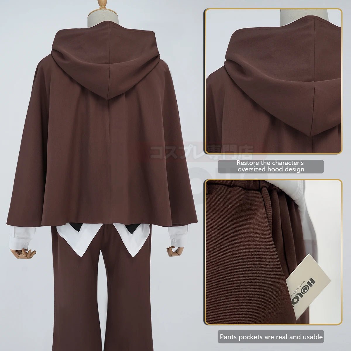 Fantasia de Cosplay Edogawa Rampo Bungo Anime - Capa, Calças Elásticas, Camisa, Colete, Gravata e Chapéu para Convenções, Halloween e Uso Diário - Estrela Cosplay