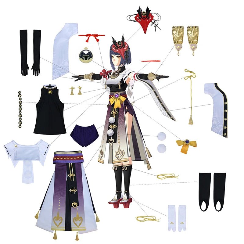 Fantasia Kujou Sara Genshin Impact - Fantasia Sara Mulher Vestido Conjunto Completo com Chapéu Vermelho - Estrela Cosplay