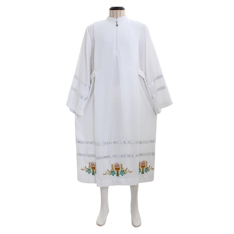 Veste Clerical Medieval - Cassaco Branco para Cosplay com Bordados | Série Medieval Estrela do Cosplay - Estrela Cosplay