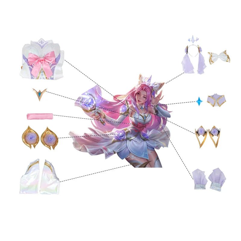 Fantasia LOL Rosa Cristal Seraphine - Jogo LOL Seraphine Design Rosa Traje Halloween Mulher Nova Skin - Estrela Cosplay