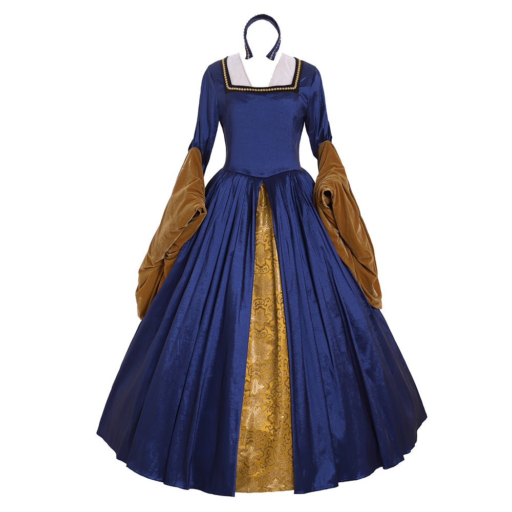 Vestido Renascentista Vitoriano Rainha Elizabeth Tudor | Fantasia Cosplay Estilo Anne Boleyn Azul para Mulheres - Estrela Cosplay