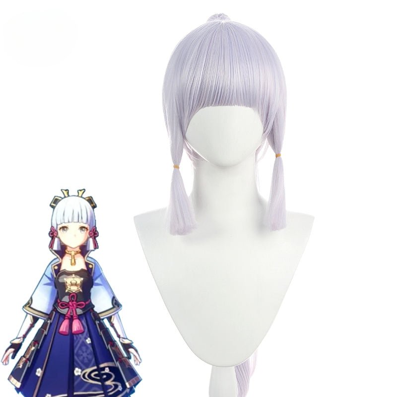 Peruca de Cosplay Kamisato Ayaka Genshin Impact Cabelo Longo 70cm com Rabo de Cavalo Cabelo Sintético Resistente ao Calor - Estrela Cosplay