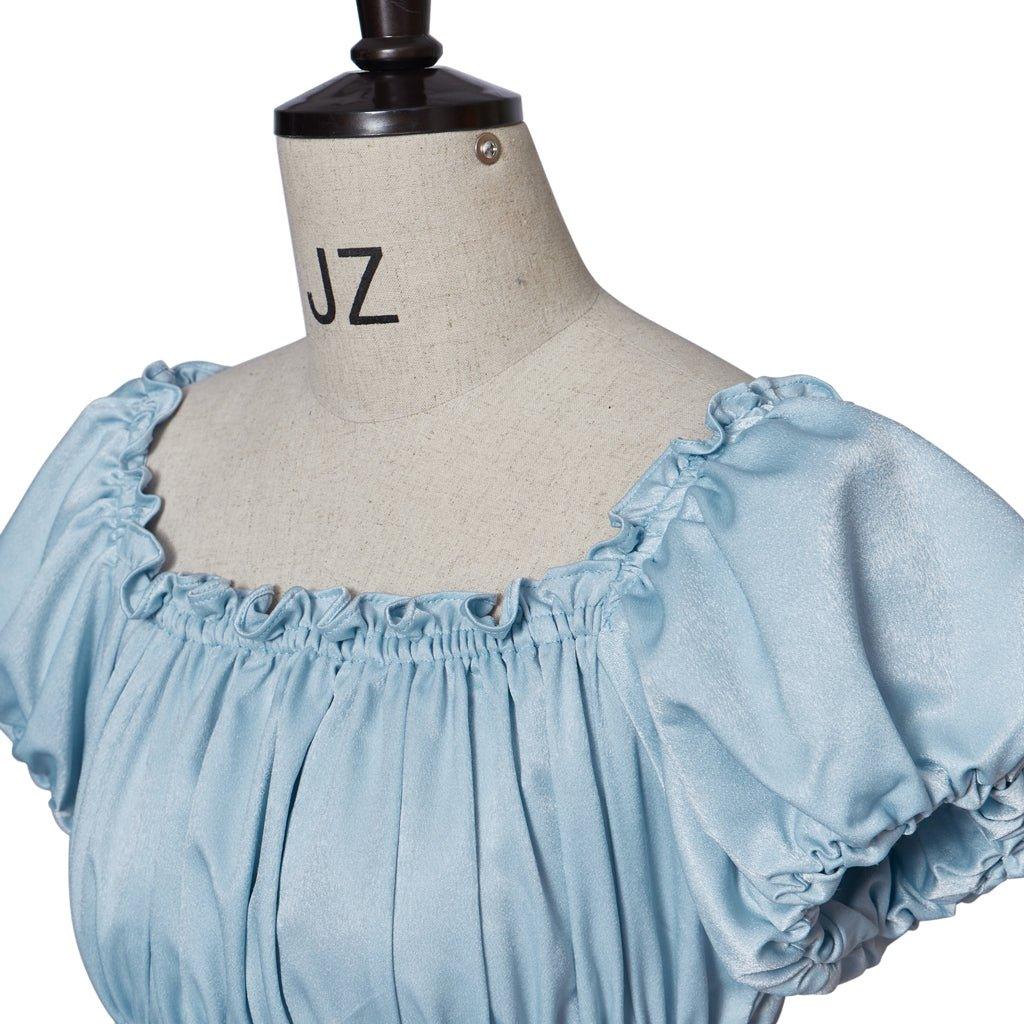 Vestido de Cosplay Bridgerton - Vestido de Império Azul Claro de Seda - Estrela Cosplay