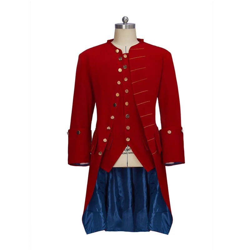 Casaco Uniforme Masculino Medieval Tuxedo Vermelho Regencia Nobre Retro - Estrela Cosplay