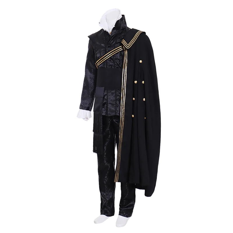 Traje de Cosplay Tudor Preto para Homens | Vestido Medieval com Capa do Renascimento - Estrela Cosplay