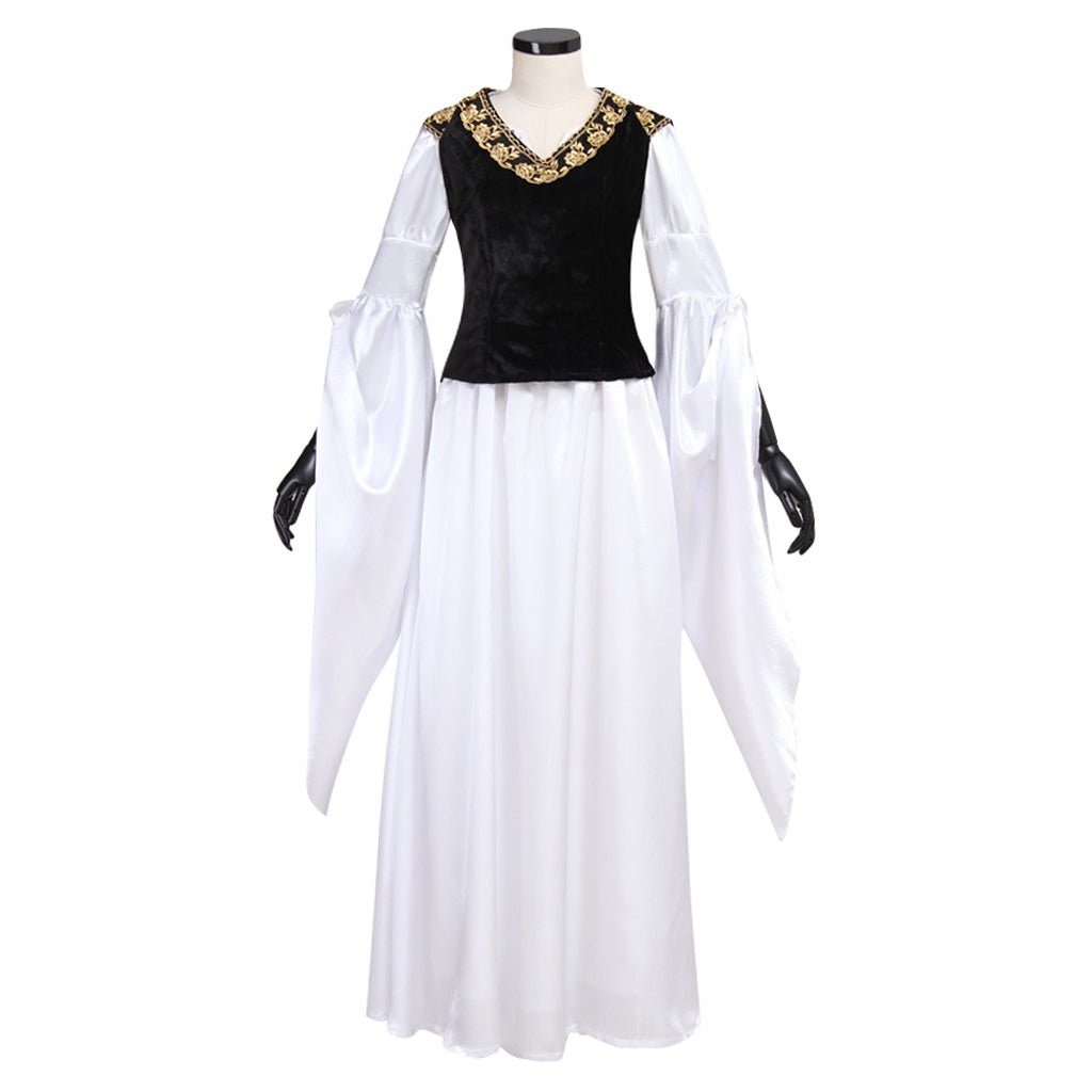Vestido Medieval Branco com Colete Preto - Fantasia Customizada para Adultos em Halloween e Carnaval - Estrela Cosplay