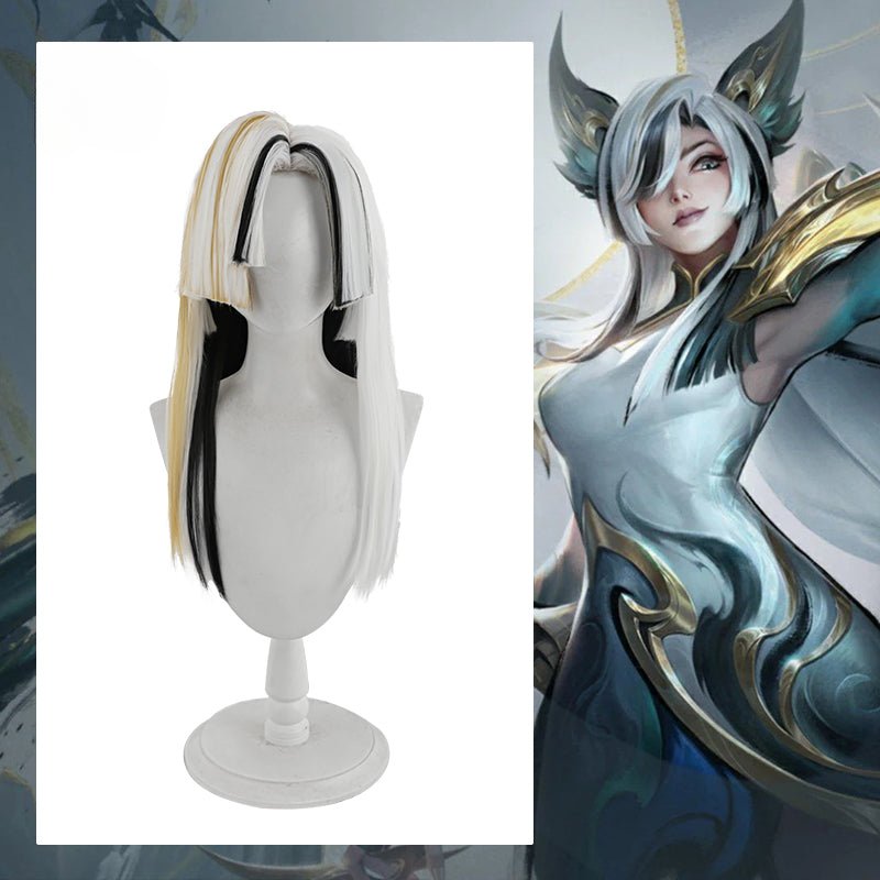 Peruca de Cosplay Xayah Calligraphia do Jogo LOL 55cm Cor Mista para Mulheres, Cabelo Sintético Resistente ao Calor - Estrela Cosplay