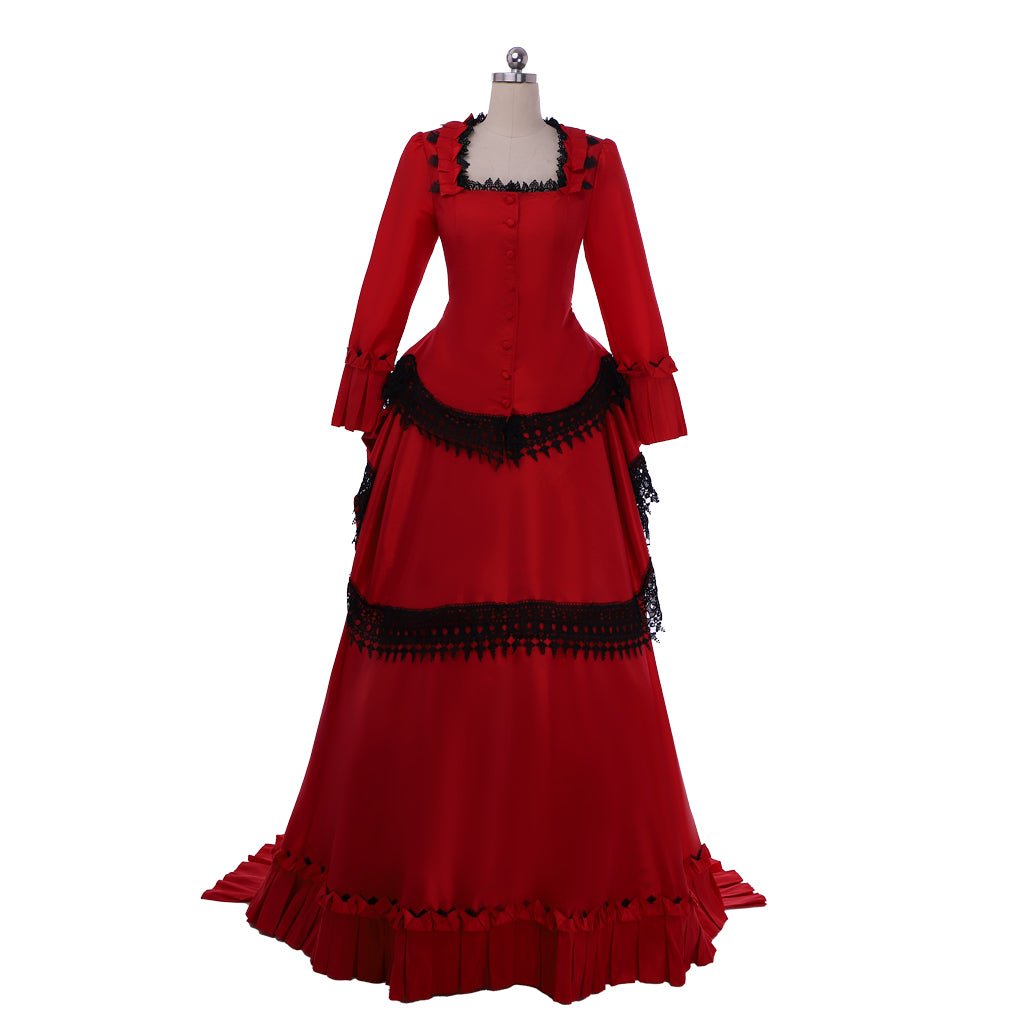 Vestido Vitoriano com Bustle Vermelho | Traje de Cosplay Renascença Medieval - Estrela Cosplay