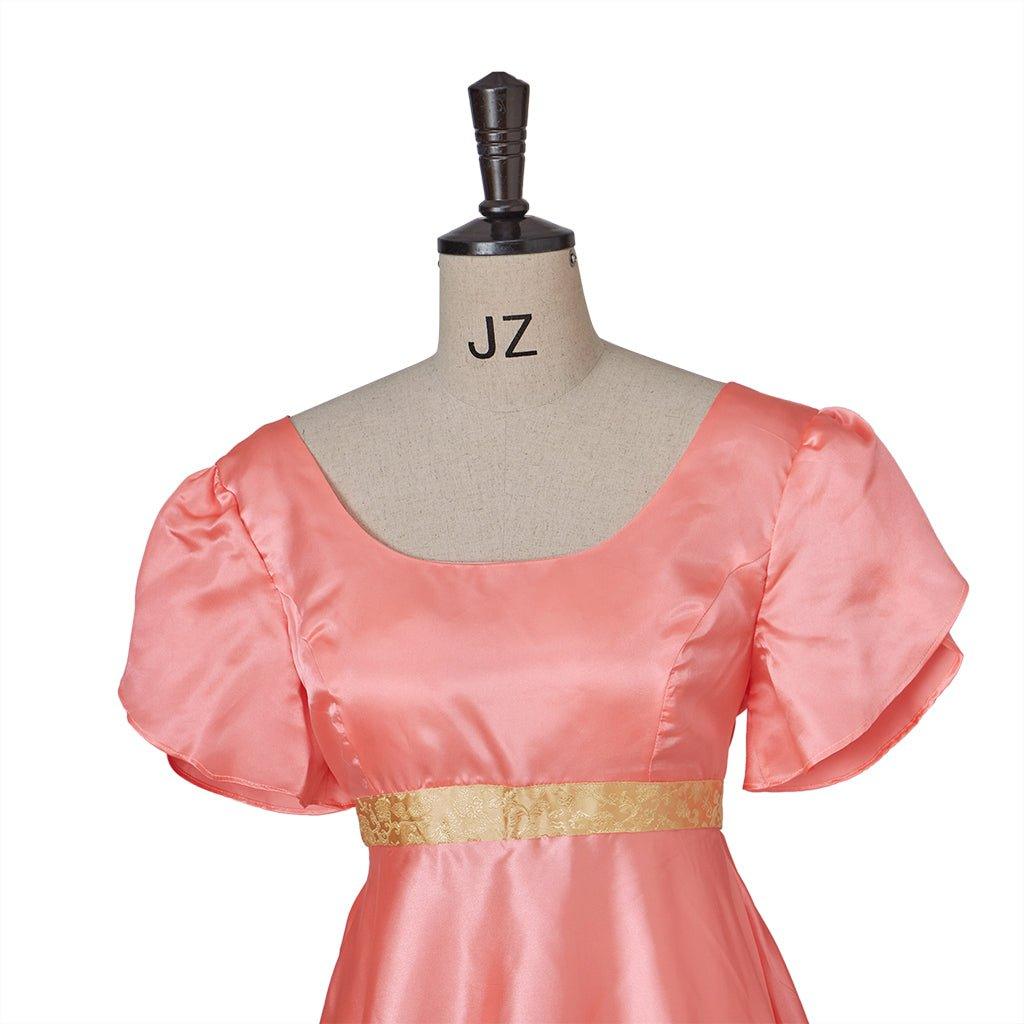 Vestido Medieval Império Tradicional - Cosplay Bridgerton em Seda Laranja Profundo - Estrela Cosplay