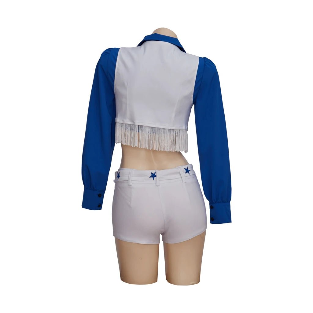 Fantasia de Cheerleader Dallas Cowboy - Colete, Camisa, Shorts e Cinto - Estrela Cosplay