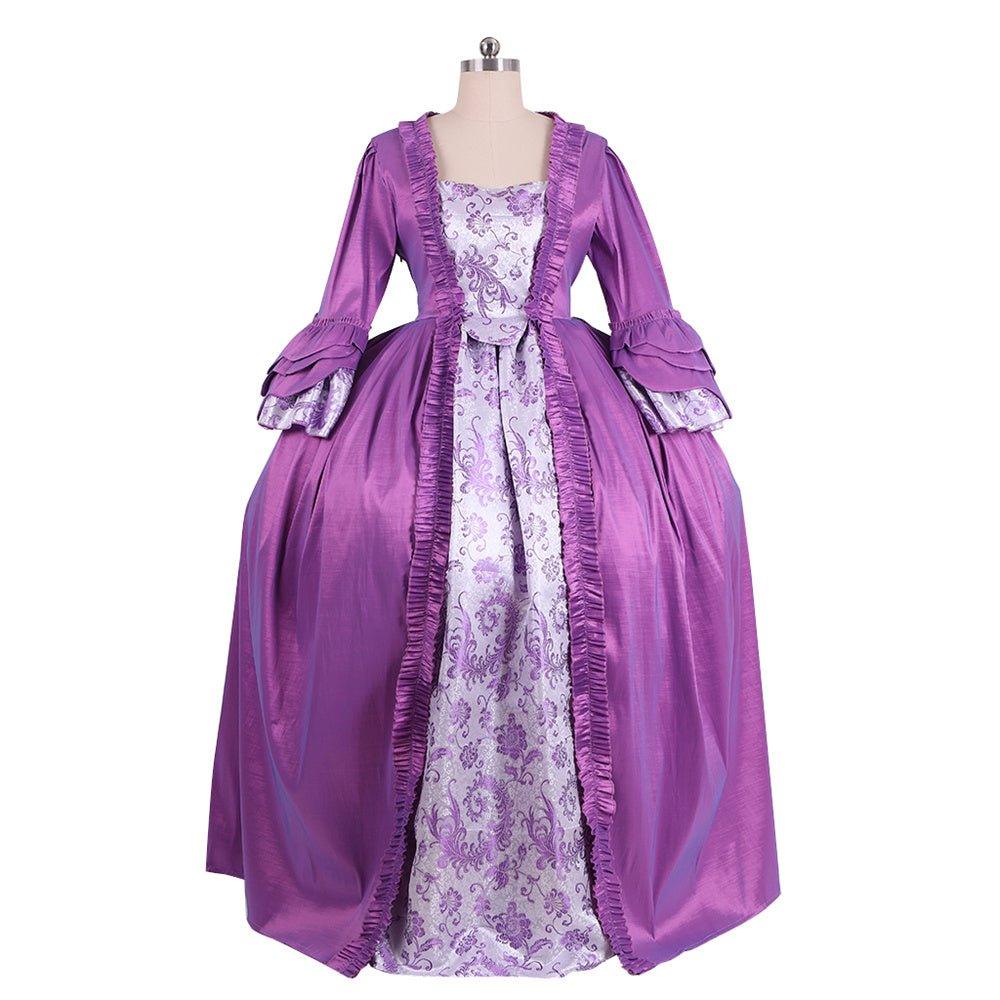 Vestido Rococó Roxo Brocado do Século 18 - Vestido Bordado da Série Medieval da Estrela do Cosplay - Estrela Cosplay