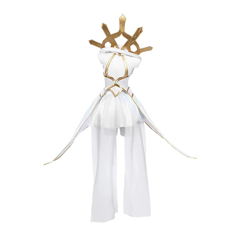 Fantasia LOL Elementalista Lux Jogo LOL Lux Pele Mulheres Vestido Branco Noite Halloween Conjunto Completo - Estrela Cosplay