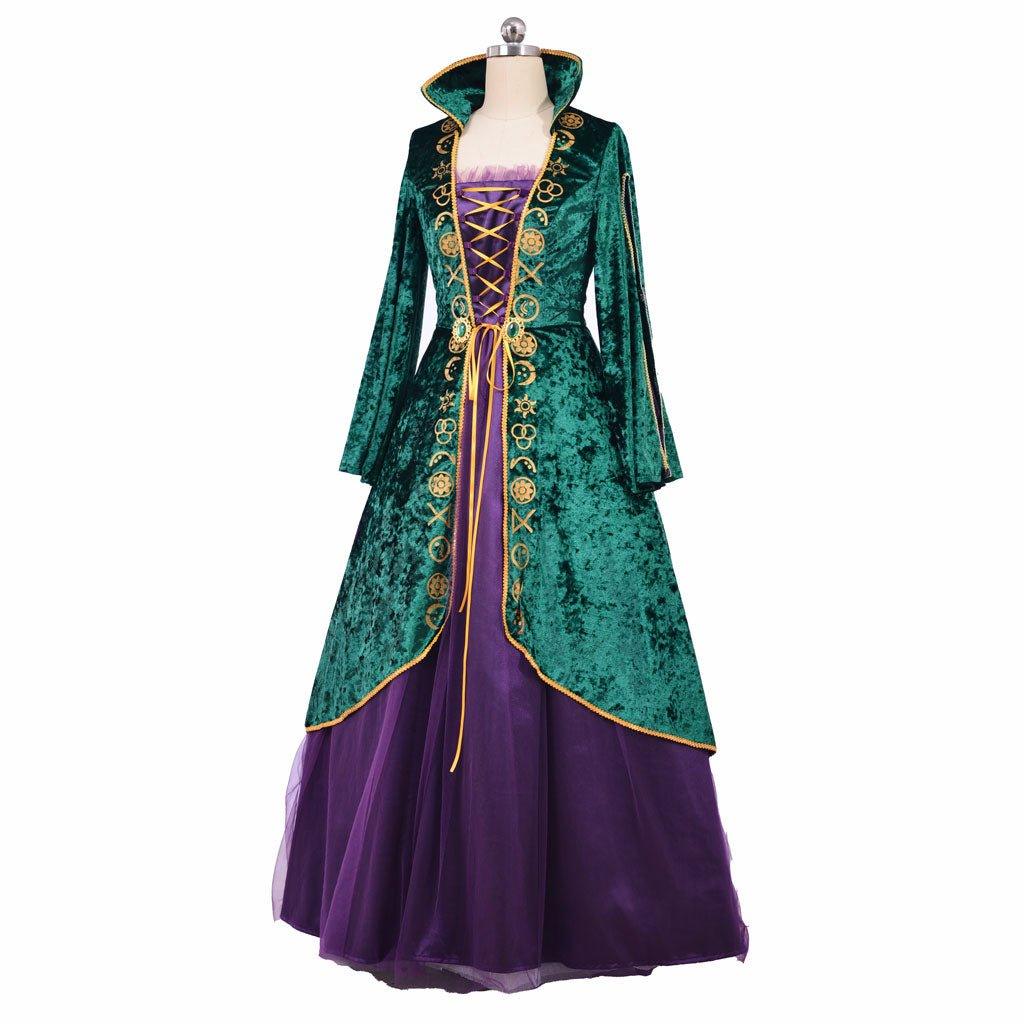 Vestido de Cosplay de Bruxa | Conjunto de Robe Renascentista Verde Medieval para Mulheres - Estrela Cosplay