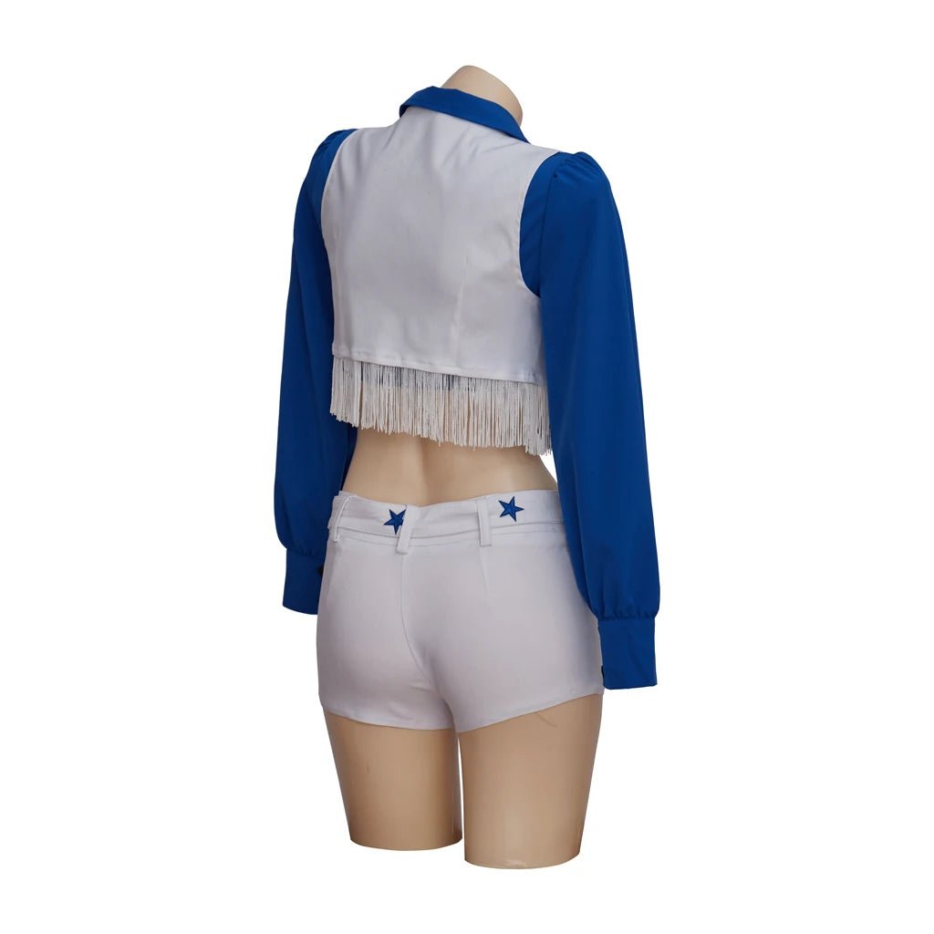 Fantasia de Cheerleader Dallas Cowboy - Colete, Camisa, Shorts e Cinto - Estrela Cosplay