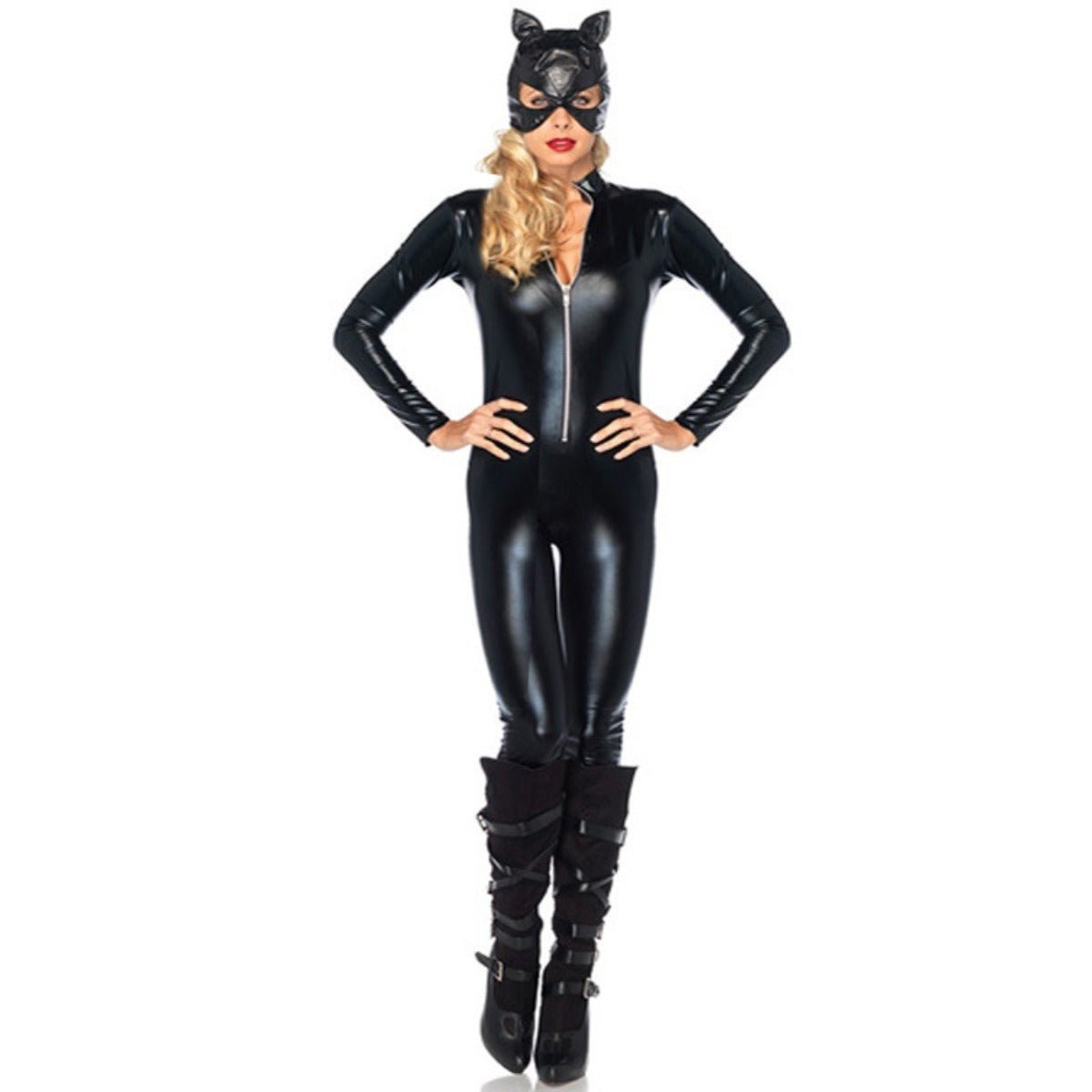 Fantasia de Halloween Mulher Gato - Traje de Couro Brilhante Batwoman para Cosplay e Performance - Estrela Cosplay