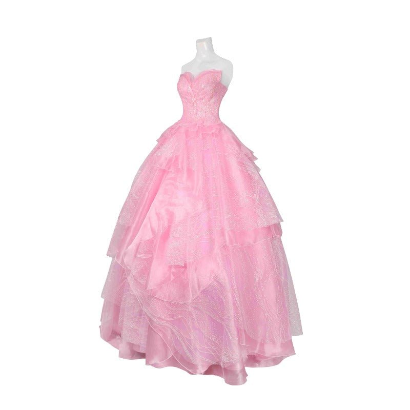 Elegante Fantasia Wicked Glinda - Coroa, Brincos, Corset, Saia, Vestido Rosa para Halloween - Estrela Cosplay